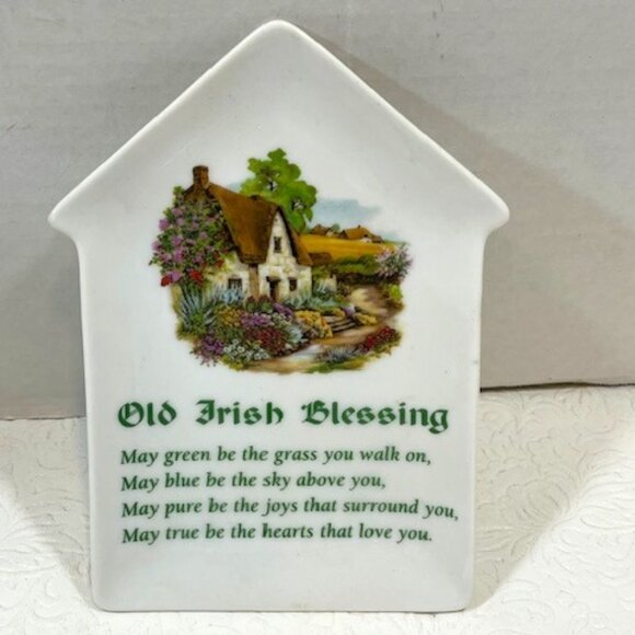 Ireland Other - VTG Old Irish Blessing Ceramic Wall Hanging Cottage Scene Plaque Art 4.4"x6.5"